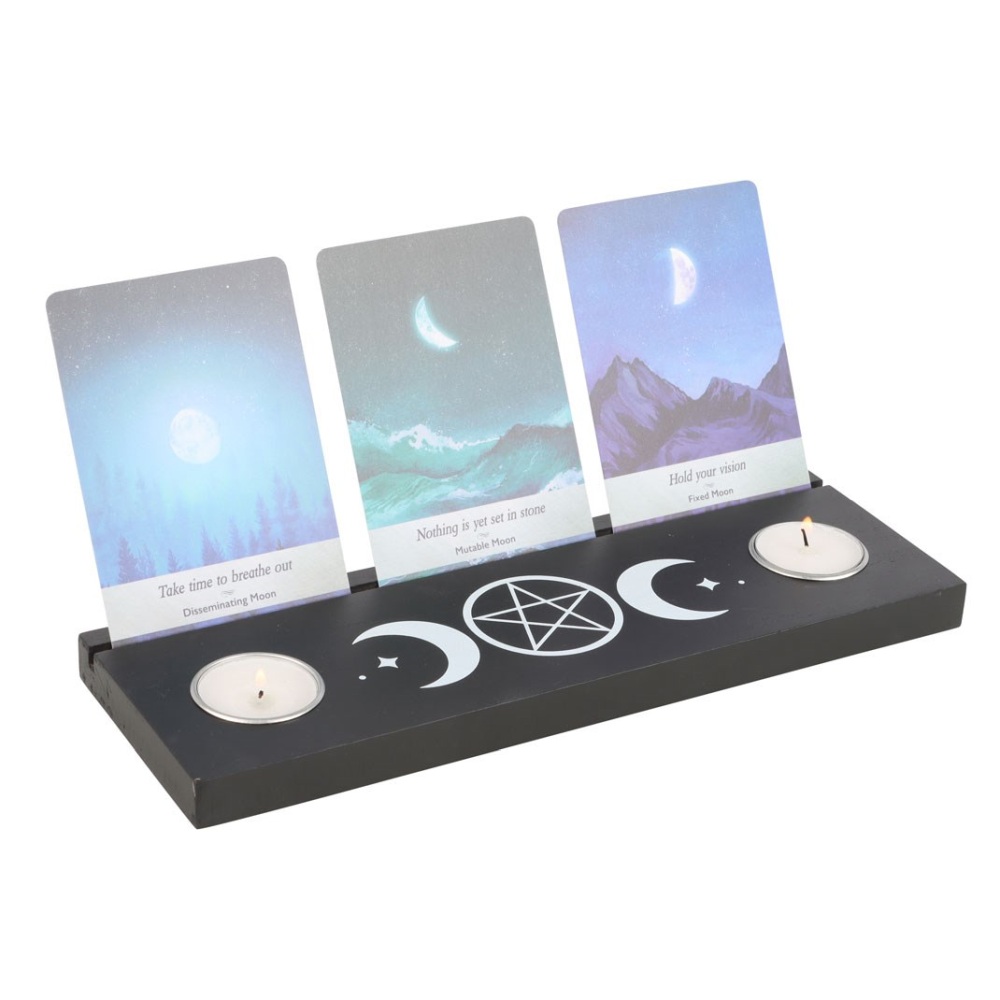 Something Different - Black Triple Moon Tarot Card Stand Tea light holder - Black